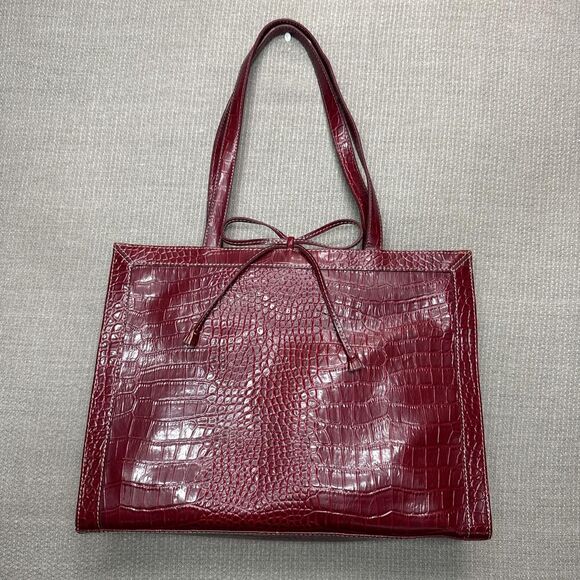 New Liz Claiborne Burgundy faux croc leather large office tote laptop bag - Picture 1 of 8